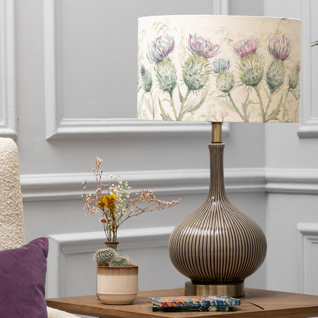Ursula Table Lampbase Silver/Thistle Glen EVA 40cm Lampshade Linen
