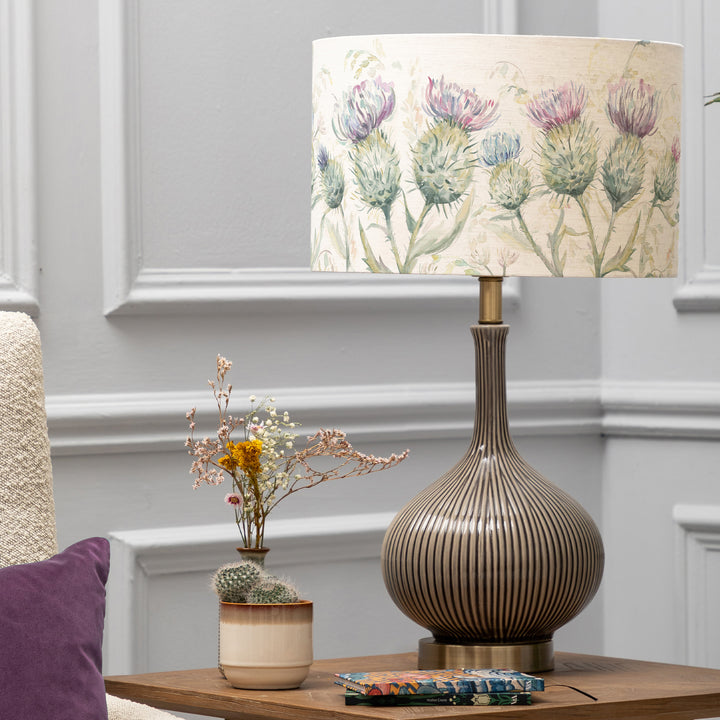 Ursula Table Lampbase Silver/Thistle Glen EVA 40cm Lampshade Linen