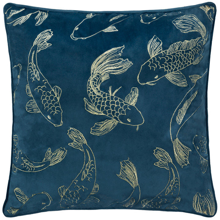 KOI POND EMBROIDERY 50X50 CUSHION CASE NAVY