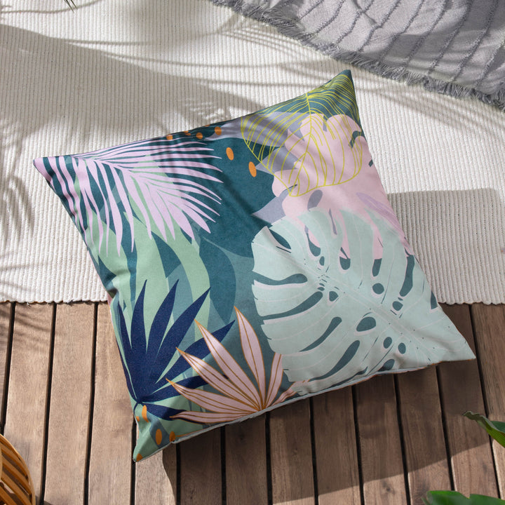 Leafy 43x43 Outdoor Cushion Cover Teal