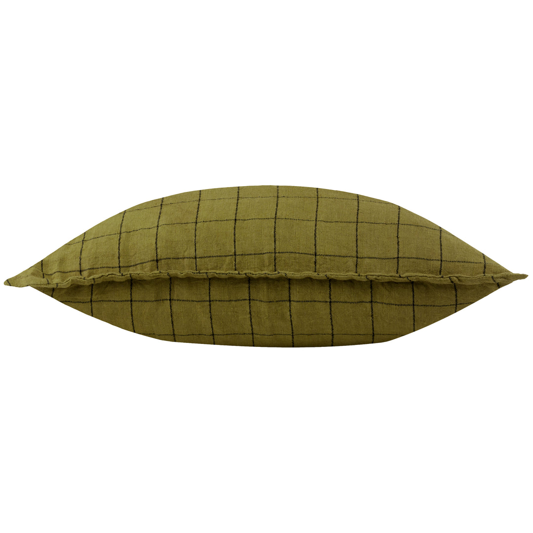 LINEN GRID CHECK 50X50 CUSHION CASE OLIVE