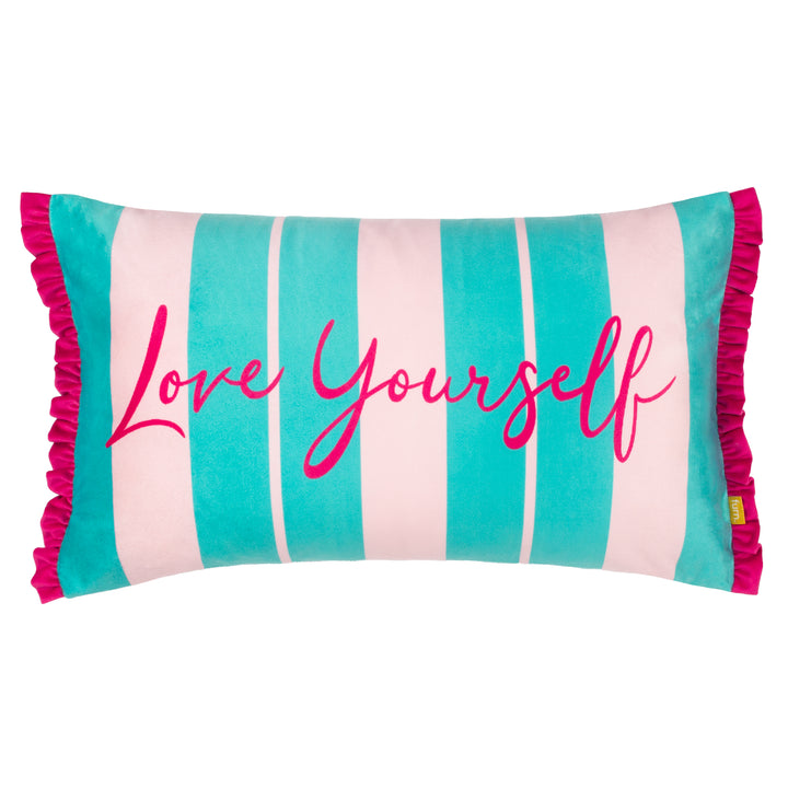 LOVE YOURSELF 30X50 CUSHION CASE AQUA/PINK