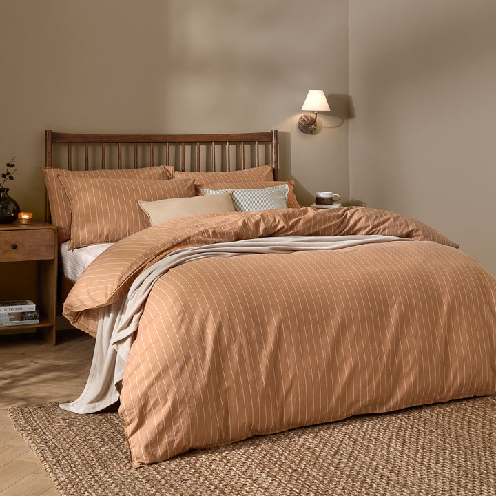 Linear Stripe Double Duvet Set Demerara Sugar