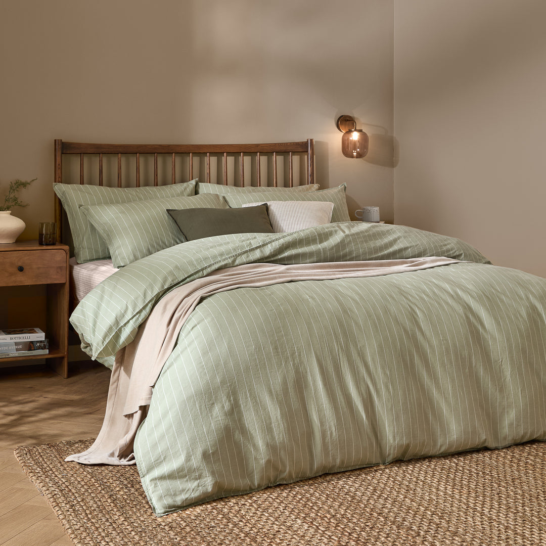 Linear Stripe Super King Duvet Set Forest