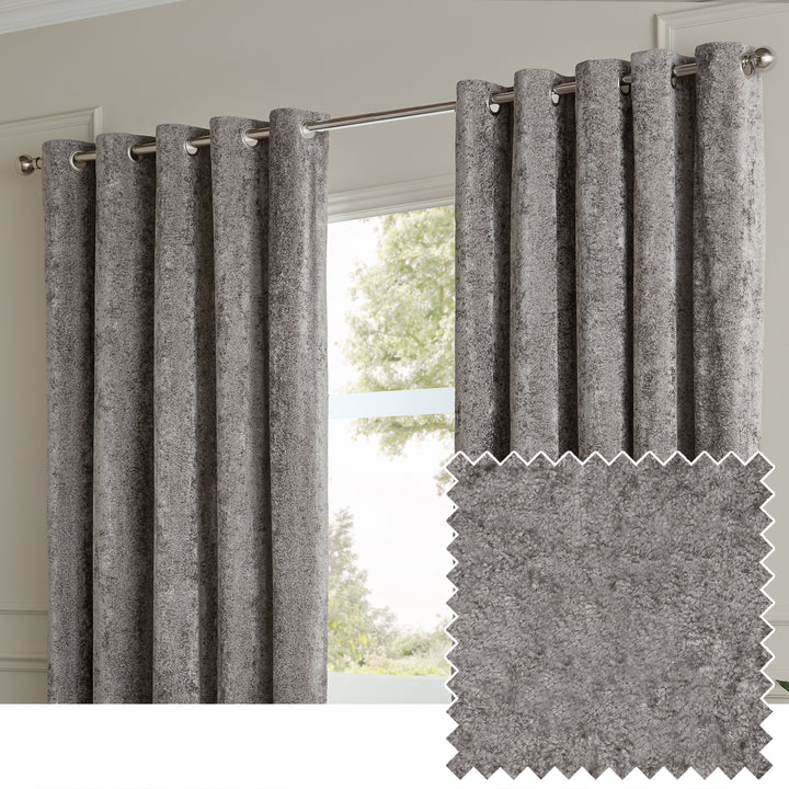 Lustre Velvet 168x183 Eyelet Curtains Pewter