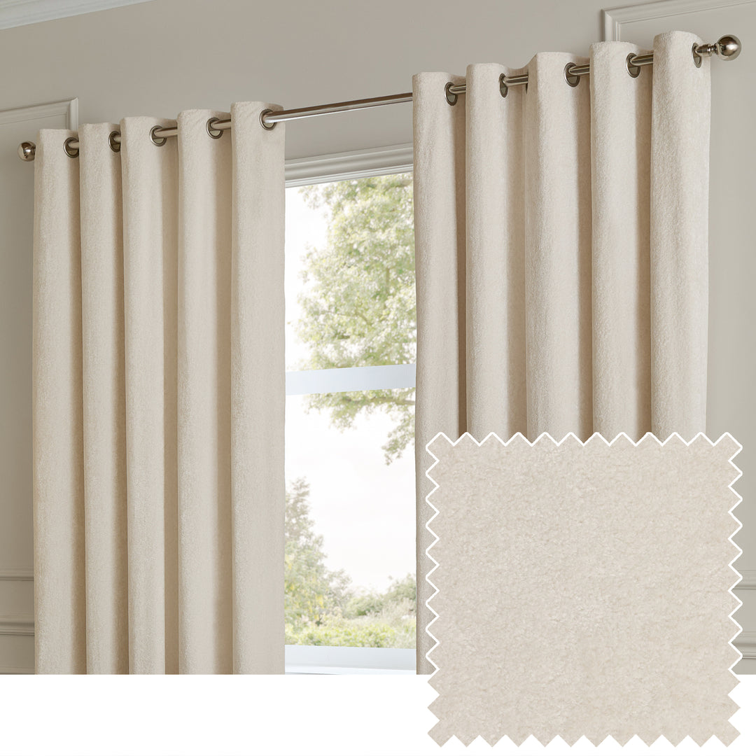 Lustre Velvet 117x137 Eyelet Curtains Ivory