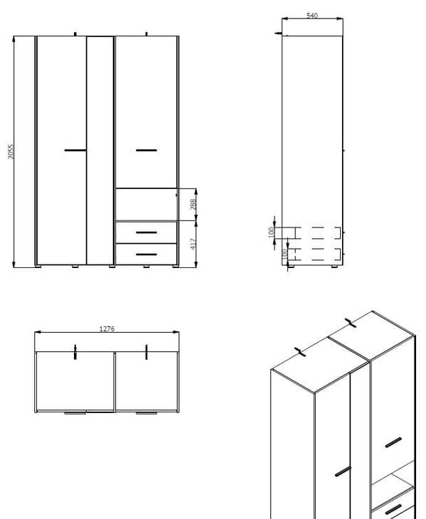 Iris Grey Oak 3 Door Wardrobe