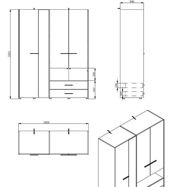 Iris Grey Oak 4 Door Wardrobe