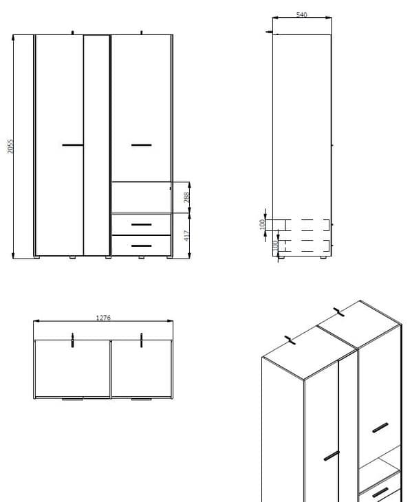 Iris White 3 Door Wardrobe