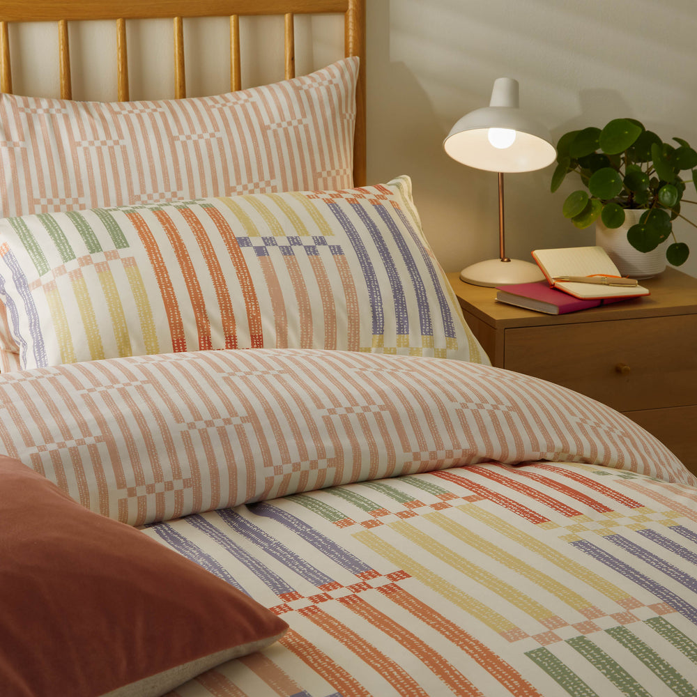 Madison Stripe Microfibre Single Duvet Set Multi/Apricot - image 2