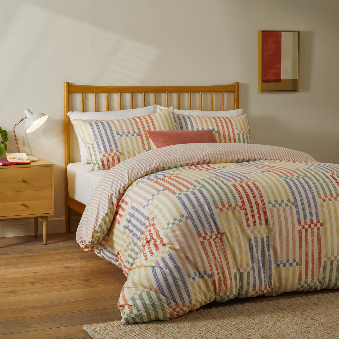 Madison Stripe Microfibre Single Duvet Set Multi/Apricot