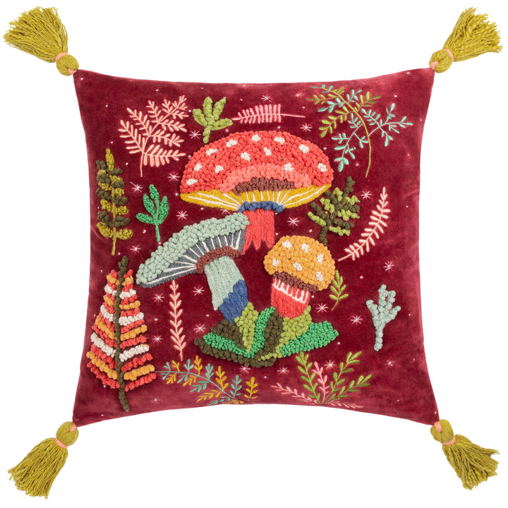 MAGIC MUSHROOMS 45X45 CUSHION CASE RUBY RED