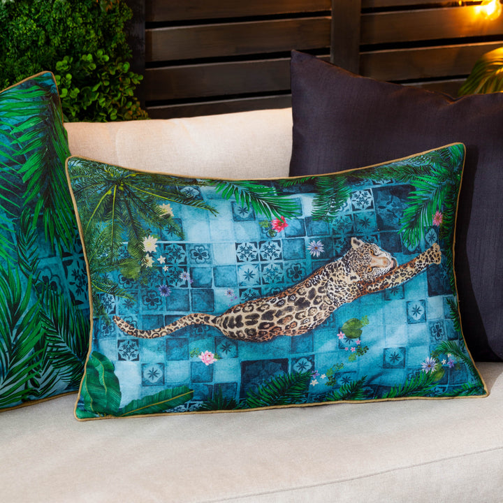 Majorelle Leopard 40x60 Outdoor Cushion Case Azure