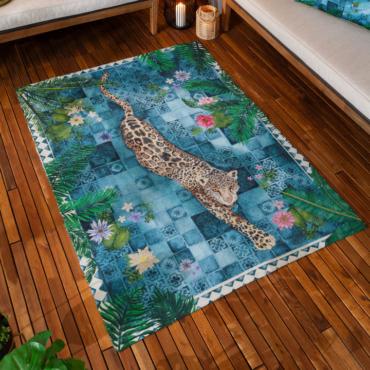 MAJORELLE LEOPARD 120X170 OUTDOOR RUG AZURE