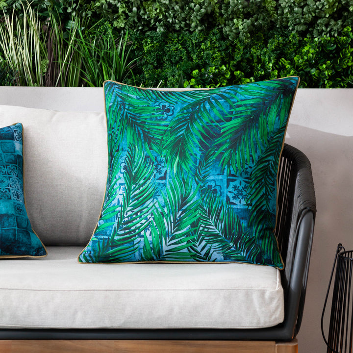 Majorelle Palm 50x50 Outdoor Cushion Case Azure