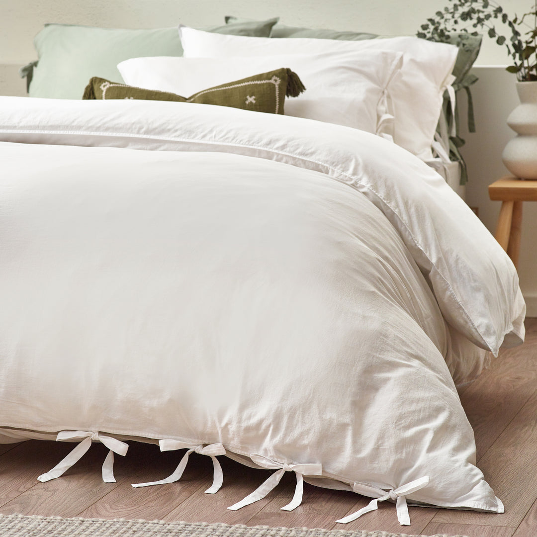 Mallow Bow Tie Single Duvet Set Warm White - image 2