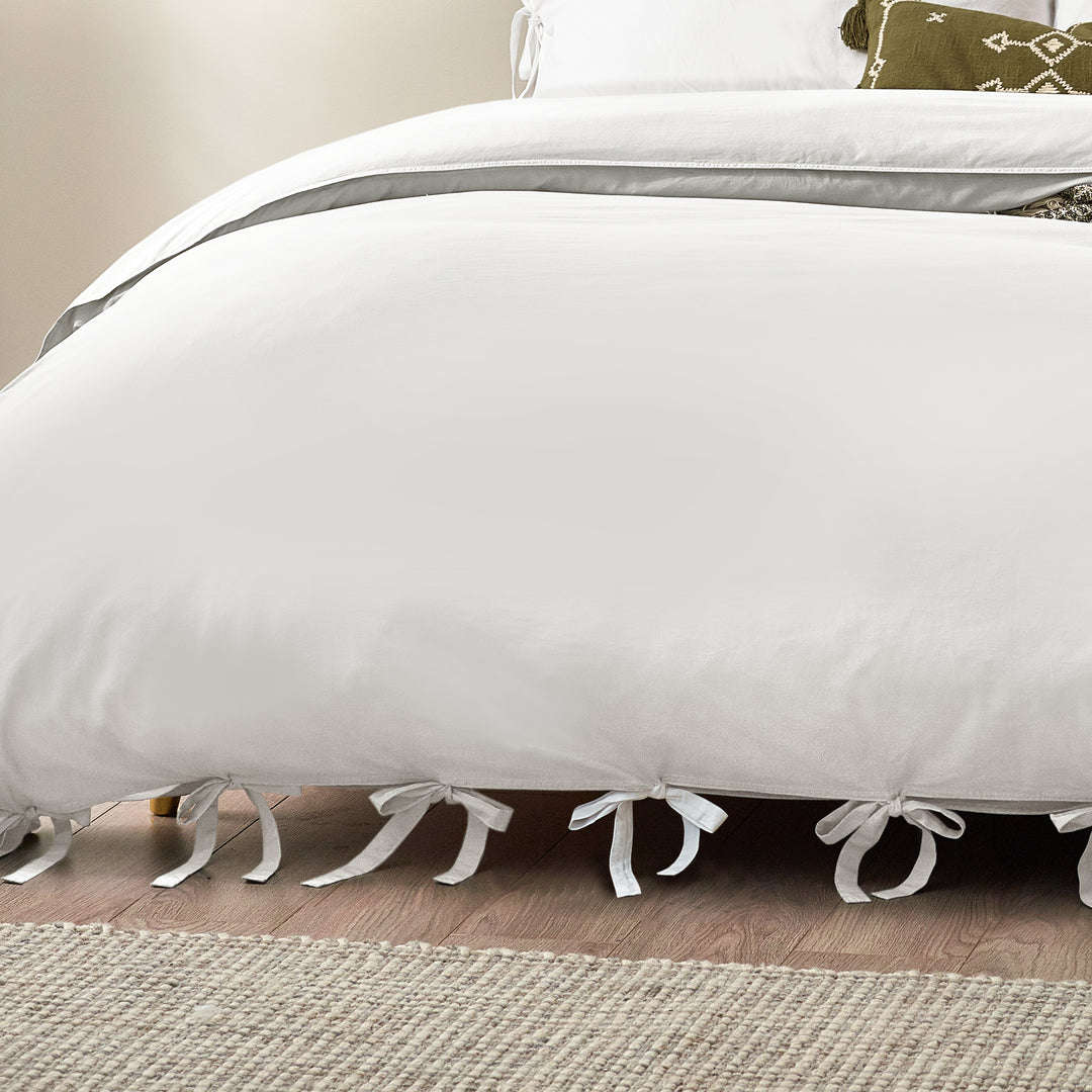 Mallow Bow Tie Single Duvet Set Warm White - image 4