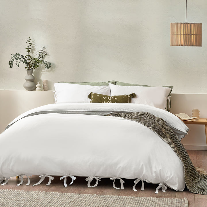 Mallow Bow Tie Single Duvet Set Warm White