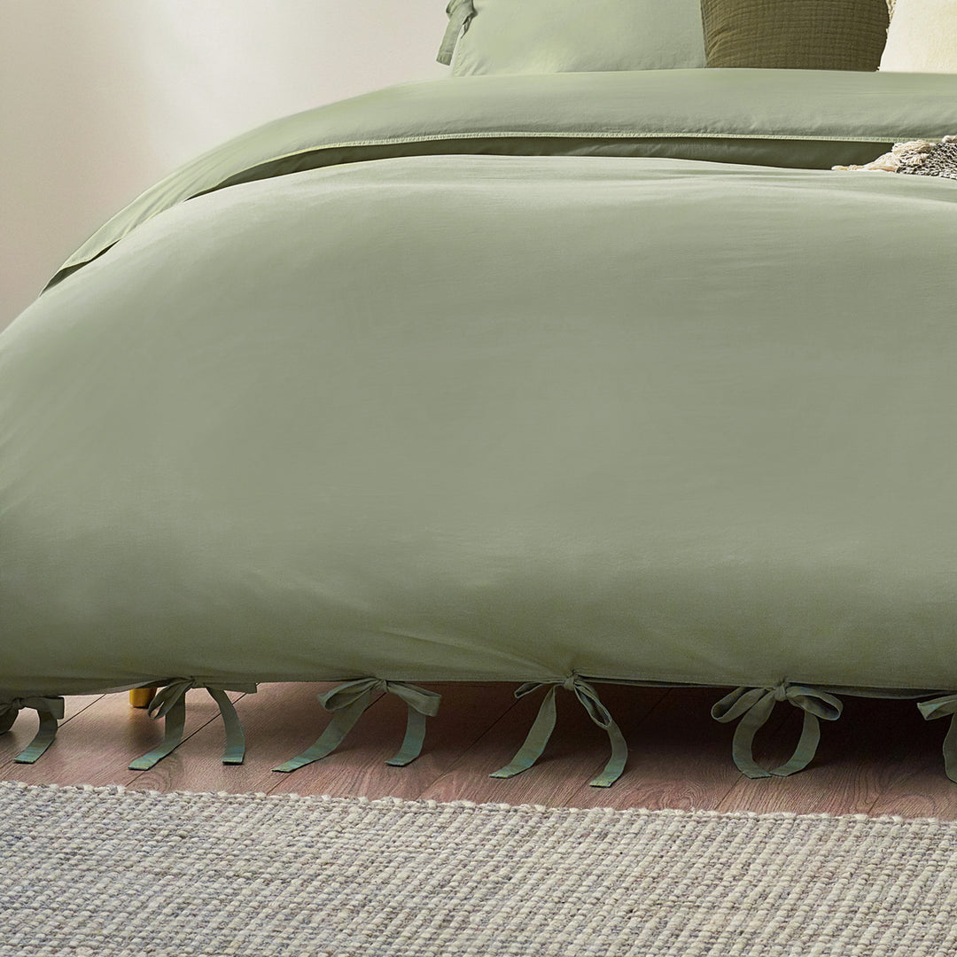 Mallow Bow Tie Double Duvet Set Soft Sage - image 4