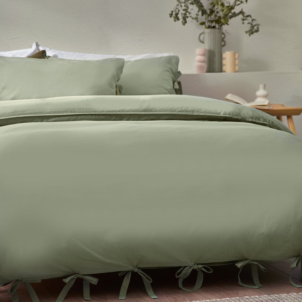 Mallow Bow Tie Super King Duvet Set Soft Sage - image 2