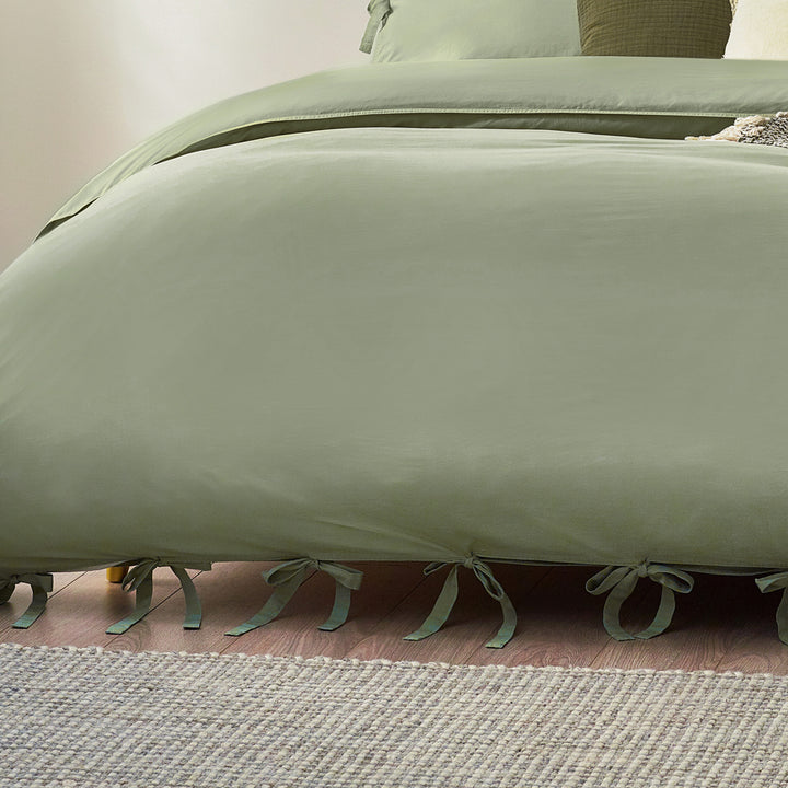 Mallow Bow Tie Super King Duvet Set Soft Sage - image 4