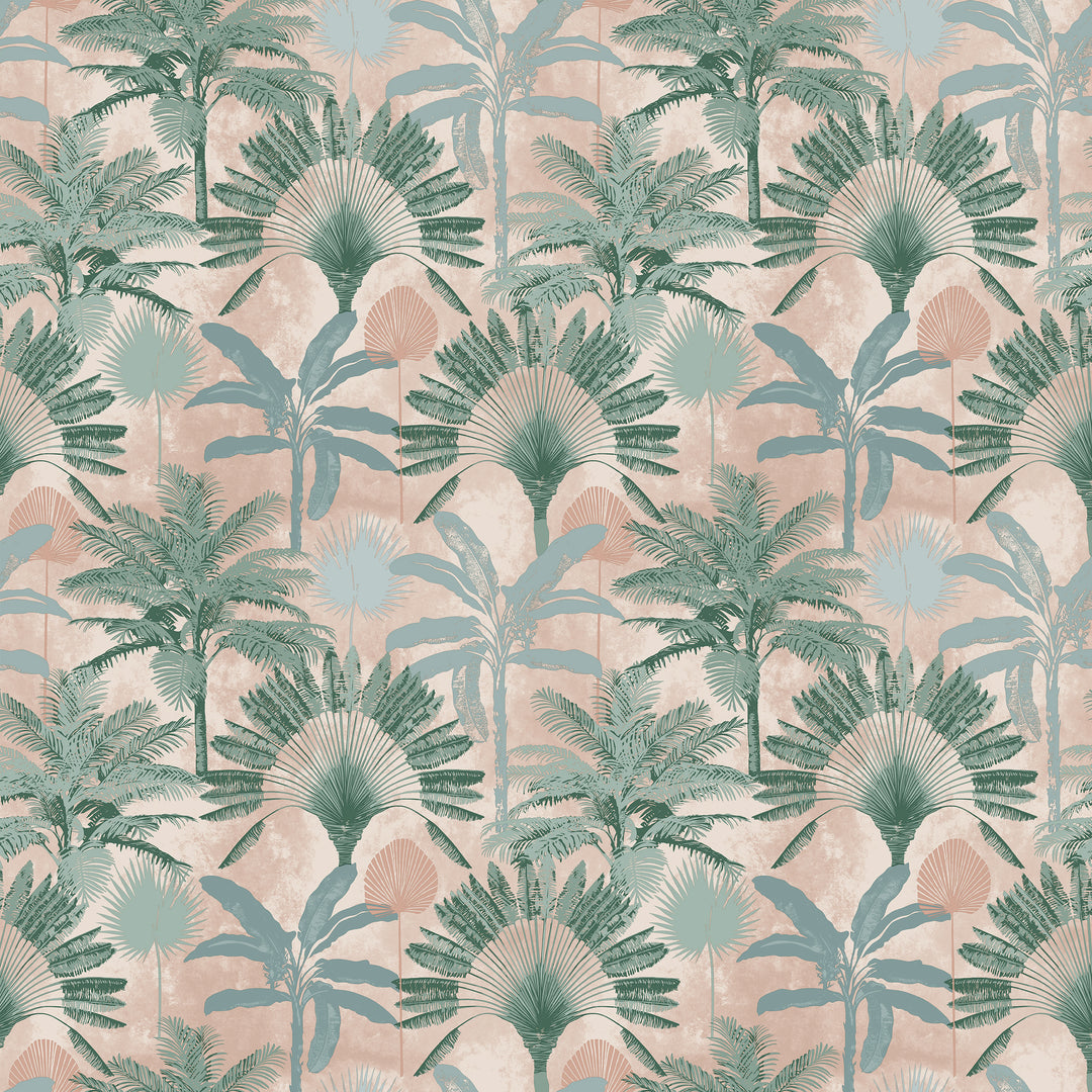 Malaysian Palm Wallpaper Blush/Green Sample