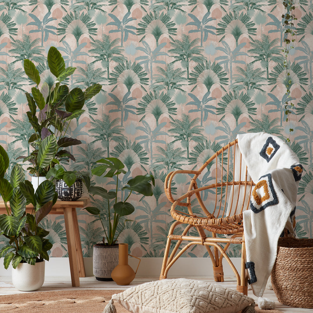 MALAYSIAN PALM WALLPAPER BLUSH/GREEN
