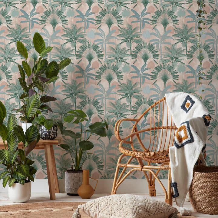 MALAYSIAN PALM WALLPAPER BLUSH/GREEN