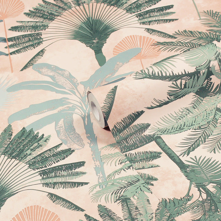 MALAYSIAN PALM WALLPAPER BLUSH/GREEN