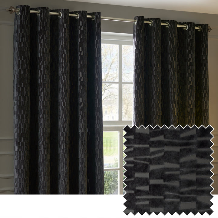 MANHATTAN 229X137 EYELET CURTAINS CHARCOAL