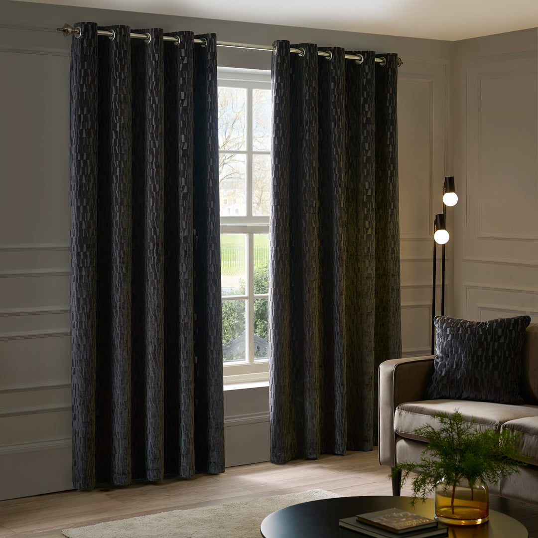 MANHATTAN 229X137 EYELET CURTAINS CHARCOAL