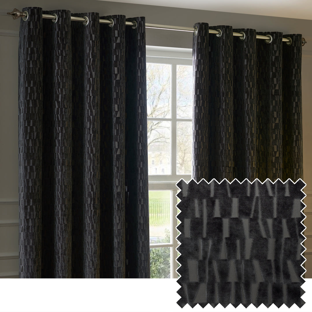 Manhattan 117x137 Eyelet Curtains Charcoal