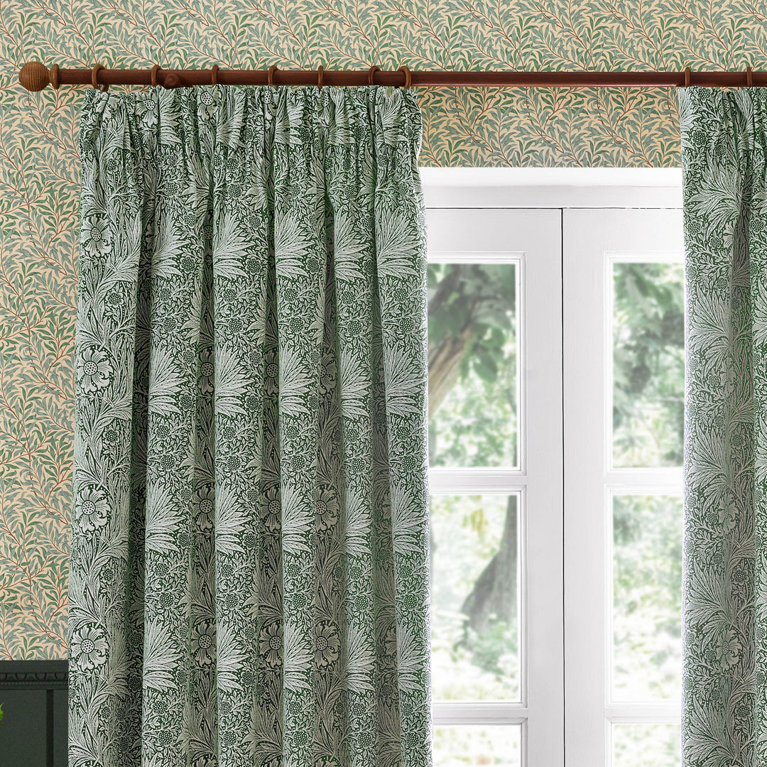 MARIGOLD 167X137 PENCIL PLEAT CURTAINS LEAF GREEN
