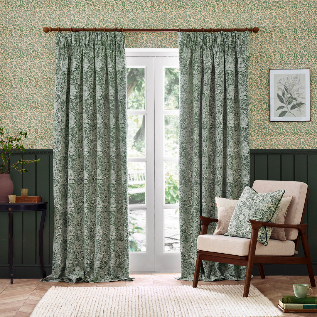 MARIGOLD 167X182 PENCIL PLEAT CURTAINS LEAF GREEN