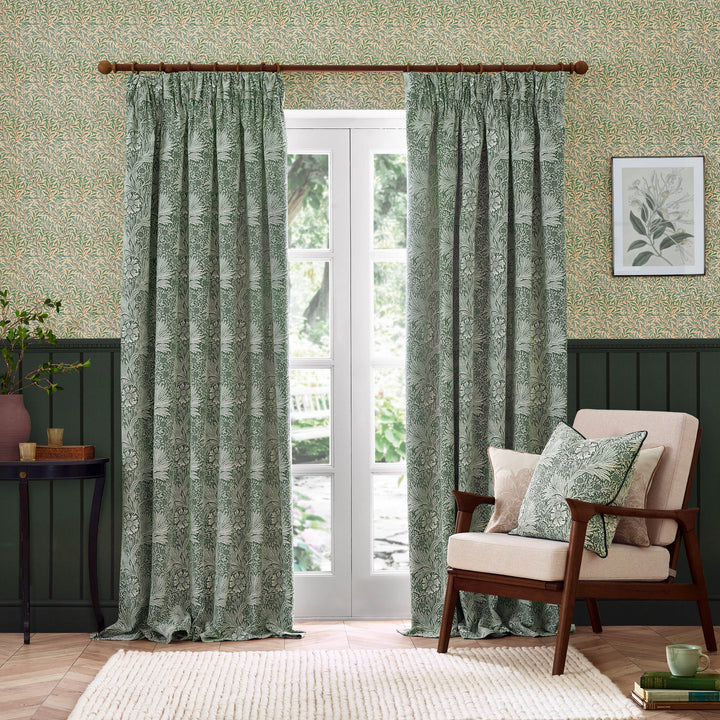 MARIGOLD 167X182 PENCIL PLEAT CURTAINS LEAF GREEN
