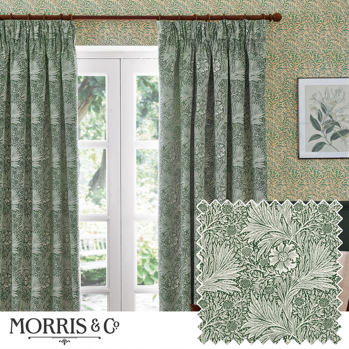 MARIGOLD 167X228 PENCIL PLEAT CURTAINS LEAF GREEN