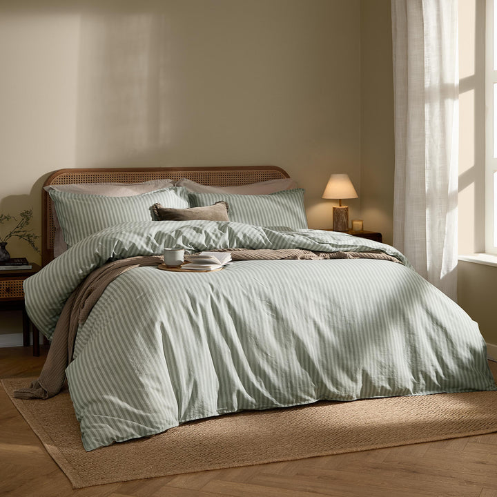 Marlow Stripe Single Duvet Set Artichoke/Sage