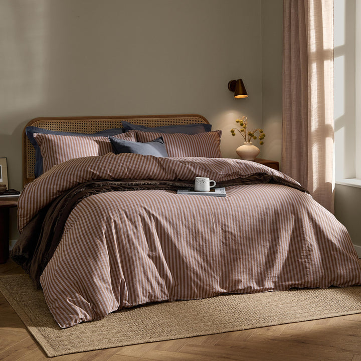 Marlow Stripe Single Duvet Set Cocoa/Vintage Blue