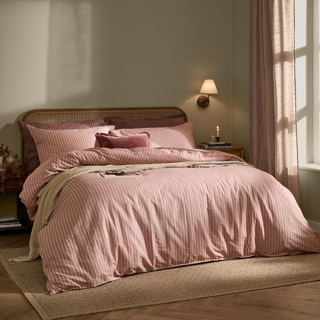 Marlow Stripe Double Duvet Set Maple/Sandalwood