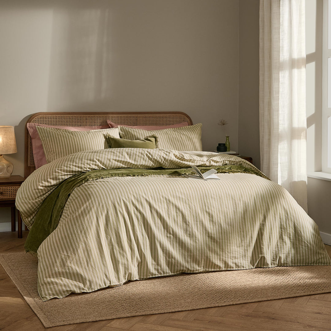Marlow Stripe Double Duvet Set Oregano/Shell