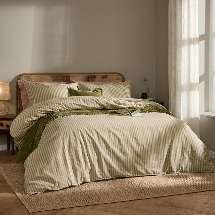 Marlow Stripe Double Duvet Set Oregano/Shell