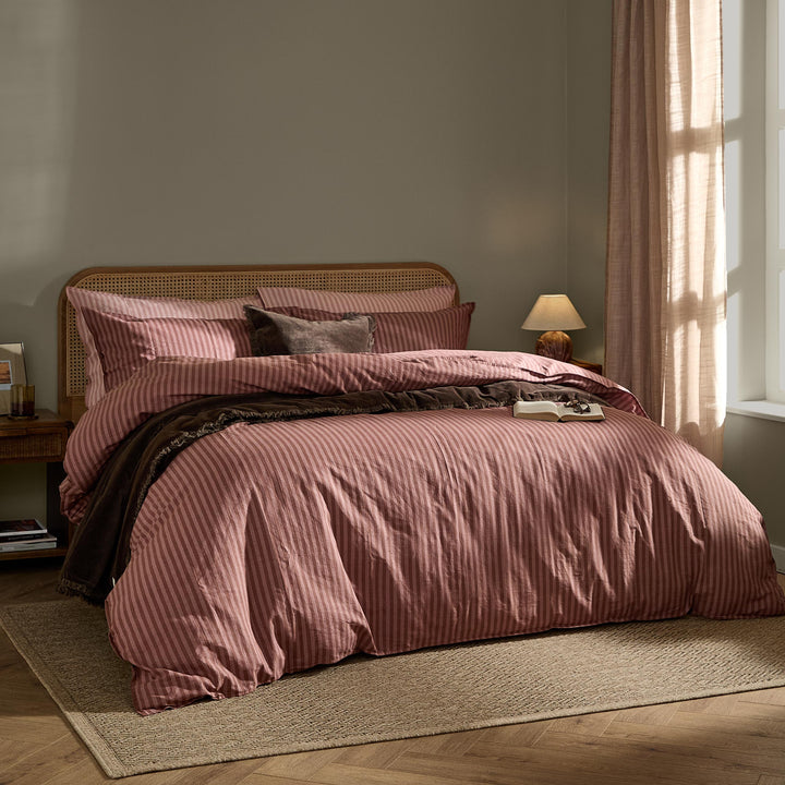 Marlow Stripe King Duvet Set Chocolate/Rosewood