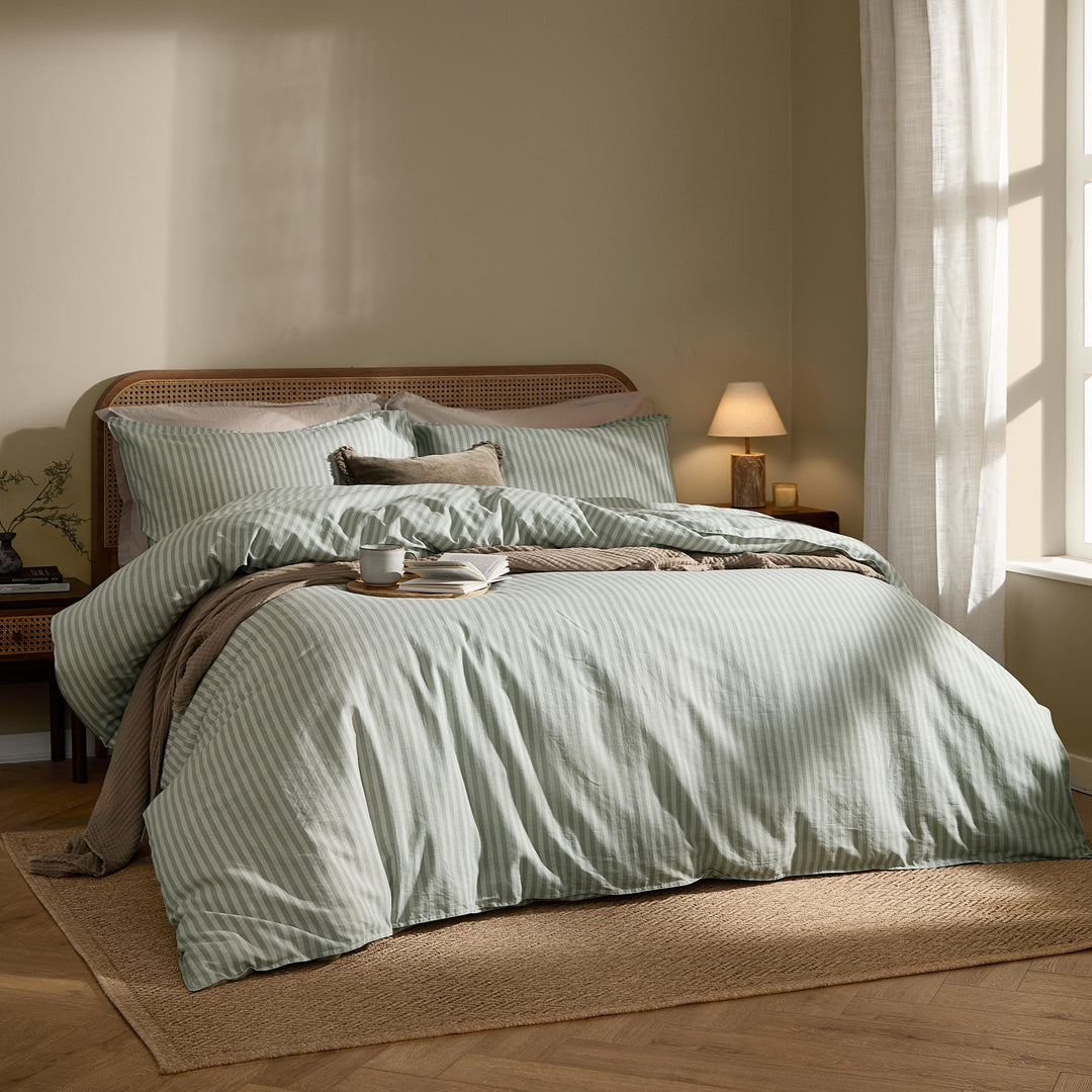 Marlow Stripe Super King Duvet Set Artichoke/Sage