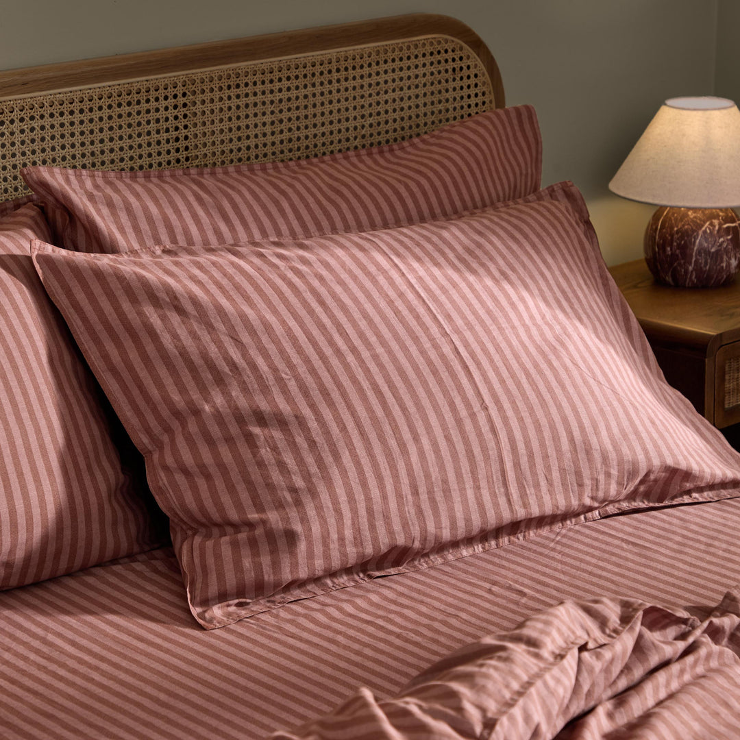 Marlow Stripe Pillowcase Pairs Chocolate/Rosewood