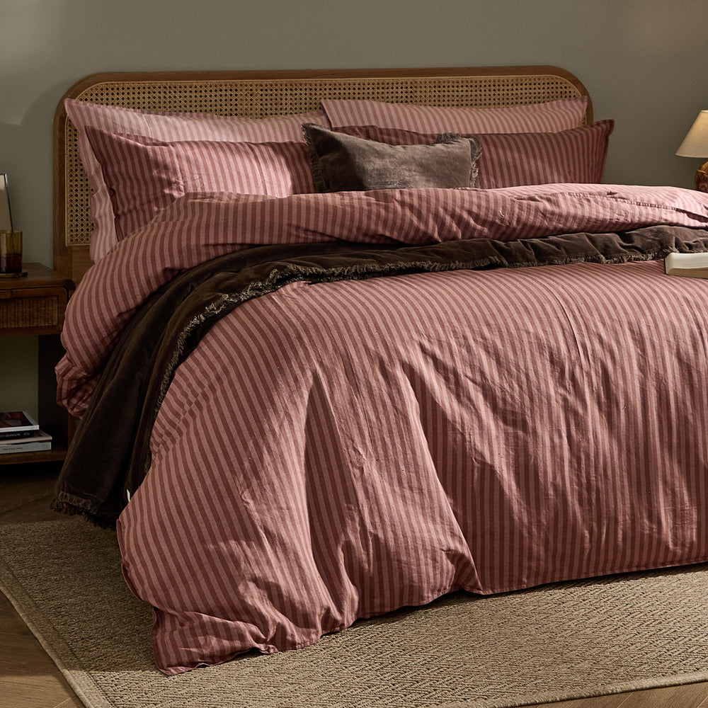 Marlow Stripe Pillowcase Pairs Chocolate/Rosewood - image 2