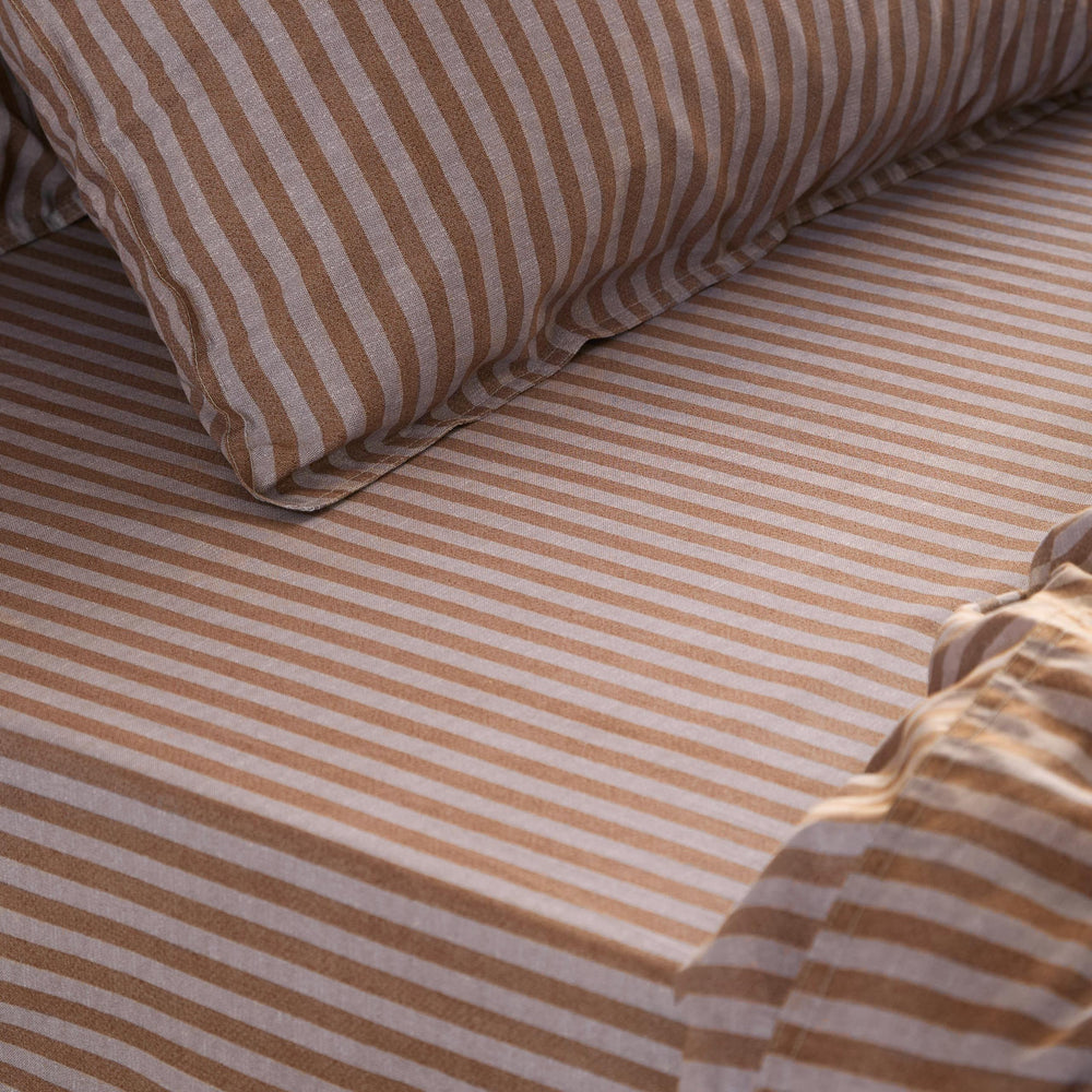 Marlow Stripe Double Fitted Sheet Cocoa/Vintage Blue - image 2