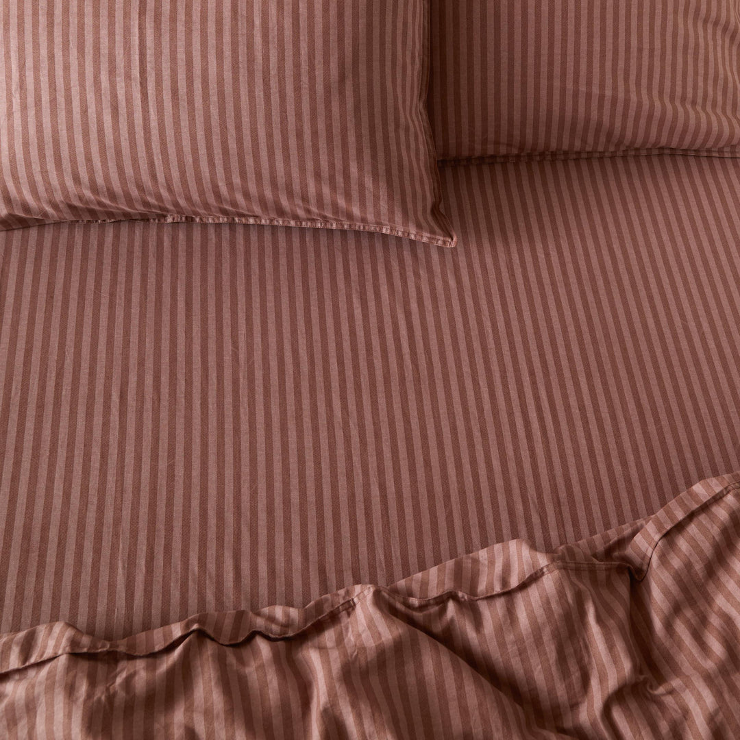 Marlow Stripe King Fitted Sheet Chocolate/Rosewood