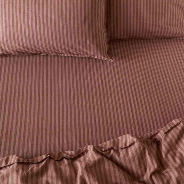 Marlow Stripe King Fitted Sheet Chocolate/Rosewood