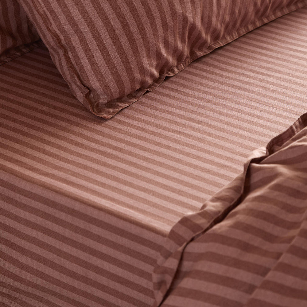 Marlow Stripe King Fitted Sheet Chocolate/Rosewood - image 2