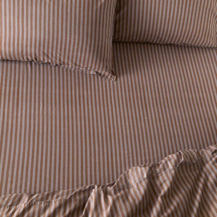 Marlow Stripe King Fitted Sheet Cocoa/Vintage Blue